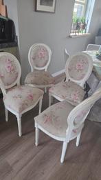 4 Brocante Stoeltjes met Bloemenmotief, Huis en Inrichting, Stoelen, Ophalen, Hout, Gebruikt, Wit