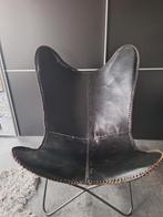 Vlinderstoel met lederen zitting / relaxstoel, Huis en Inrichting, Stoelen, Ophalen, Gebruikt, Zwart, Vintage
