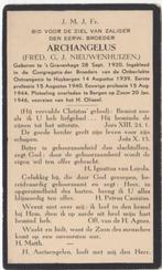 Broeder F. Nieuwenhuizen 1920 Den Haag + 1946 Bergen op Zoom, Verzamelen, Bidprentjes en Rouwkaarten, Verzenden