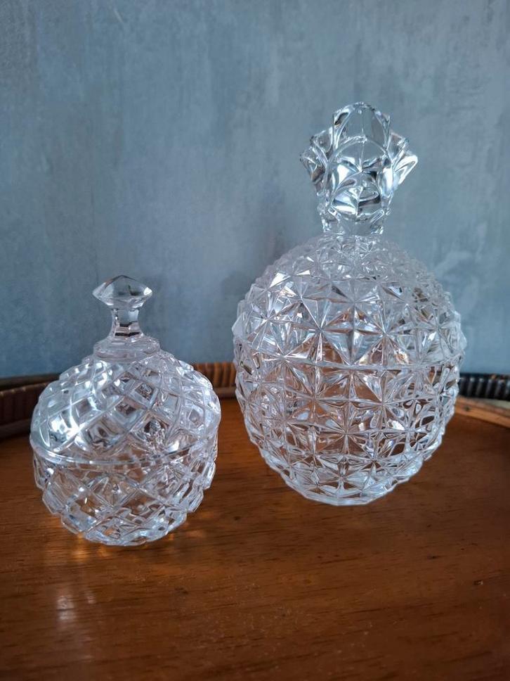 Twee vintage kristallen potjes, Antiek en Kunst, Antiek | Glas en Kristal, Ophalen of Verzenden