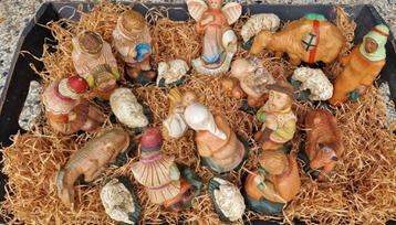 Prachtige uitgebreide KERSTGROEP 20 delen ca. 1970 55jr oud beschikbaar voor biedingen