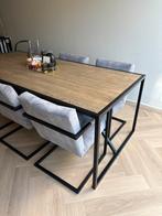 Mooie houten zwart stalen eettafel 220 cm, Ophalen, 200 cm of meer, 50 tot 100 cm, Zo goed als nieuw