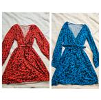Leuke rooie en blauwe jurk met print - Universele maat, Kleding | Dames, Maat 38/40 (M), Ophalen of Verzenden, Zo goed als nieuw