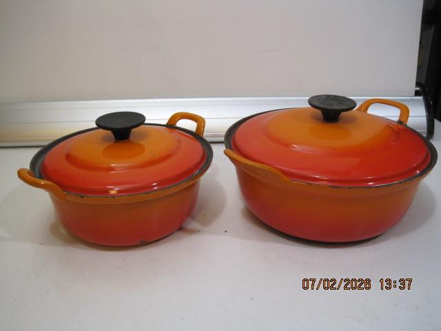 2x braadpan stukjes uit bodem 20/24 cm le creuset (374), Ophalen of Verzenden, Gebruikt, Gietijzer, Koekenpan of Braadpan