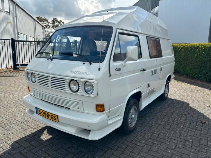 Volkswagen T3 Syncro Camper , airco 2.1 WBX uniek!!!, Auto's, Oldtimers, Bedrijf, 4x4, Airconditioning, Dakrails, Elektrische buitenspiegels
