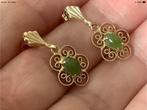 Vintage gouden Filigrein oorbellen edelsteen Jade 14 k goud, Hangers, Verzenden, Zo goed als nieuw, Met edelsteen