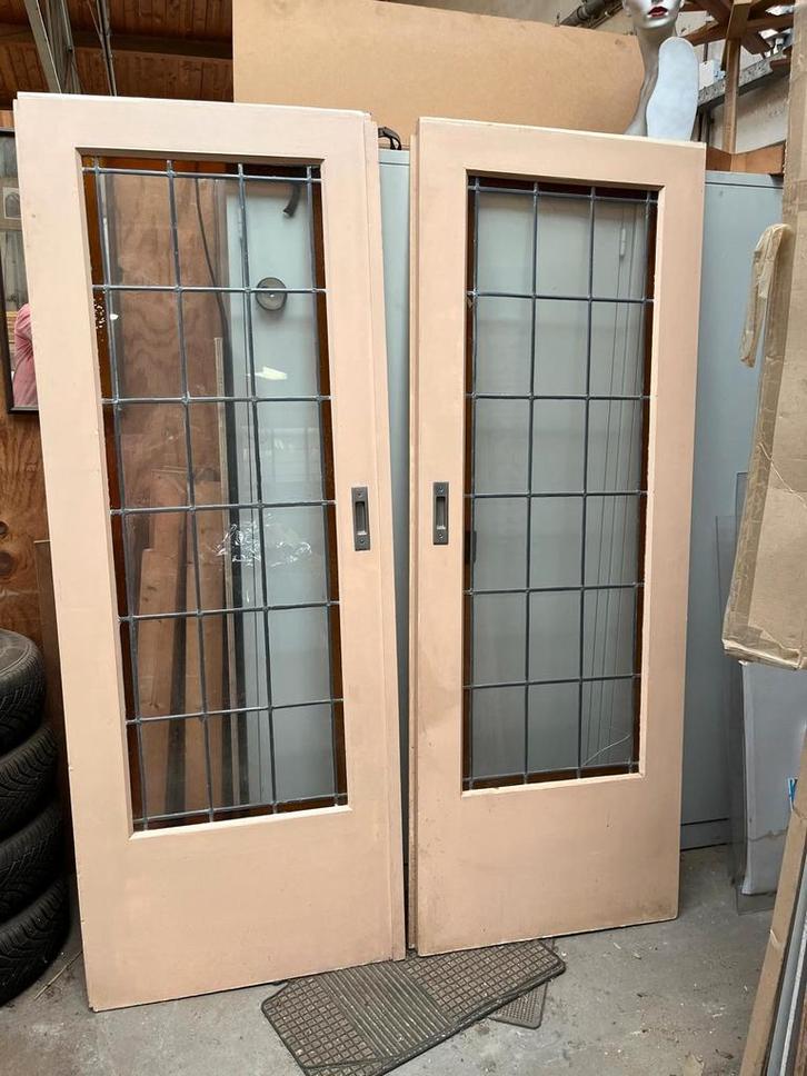 Authentieke jaren 30 ensuite deuren, Doe-het-zelf en Verbouw, Deuren en Horren, Gebruikt, Binnendeur, 200 tot 215 cm, 80 tot 100 cm