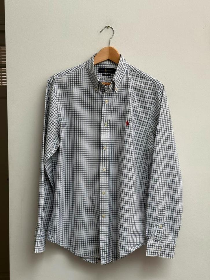 Ralph Lauren overhemd wit met blauw ruitpatroon – maat L, Kleding | Heren, Overhemden, Zo goed als nieuw, Halswijdte 41/42 (L)