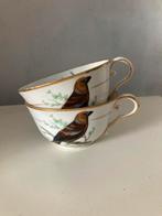 LF porceleine, antiek, 2 theekopjes vogels, Limoges France, Huis en Inrichting, Keuken | Servies, Gebruikt, Ophalen of Verzenden