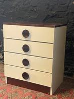 Vintage seventies ladekast creme wit bruin ronde knoppen, Huis en Inrichting, Kasten | Ladekasten, Gebruikt, 1 of 2 laden, 50 tot 100 cm
