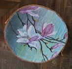 Schilderij Magnolia op houten schijf 18cm, Ophalen of Verzenden, Zo goed als nieuw