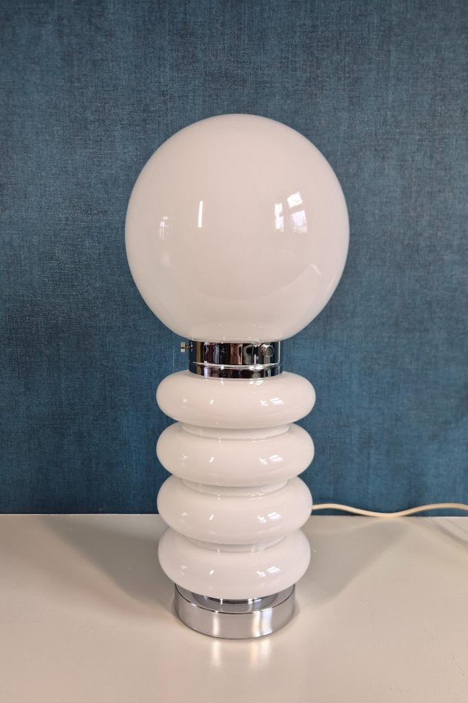 Vintage tafellamp - Carlo Nason - Jaren 70, Huis en Inrichting, Lampen | Tafellampen, Zo goed als nieuw, 50 tot 75 cm, Glas, Metaal