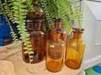 Partij van 4 Oude Apothekerspotten - Bruin Amber glas, Antiek en Kunst, Antiek | Glas en Kristal, Ophalen of Verzenden