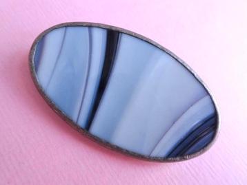 jwg Vintage 70s glas-in-lood glas broche blauw paars lila beschikbaar voor biedingen