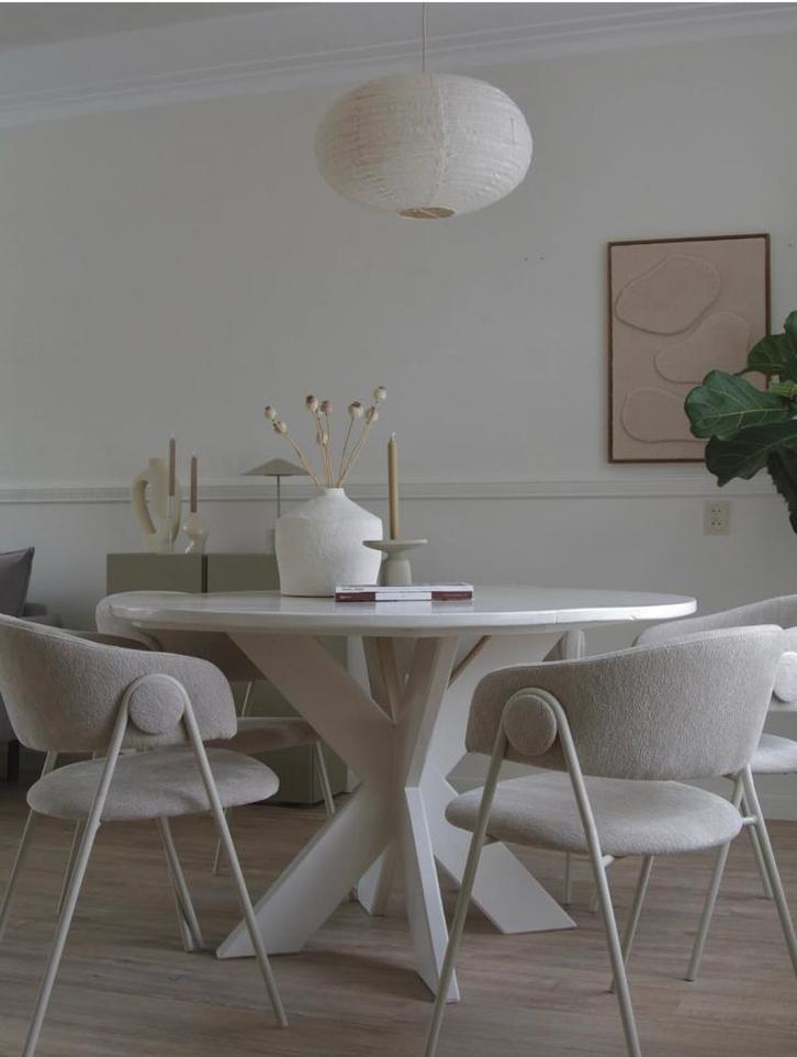 Ronde Houten Eettafel Wit Hoogglans - 130cm, Huis en Inrichting, Tafels | Eettafels, Gebruikt, 100 tot 150 cm, Vier personen, Rond