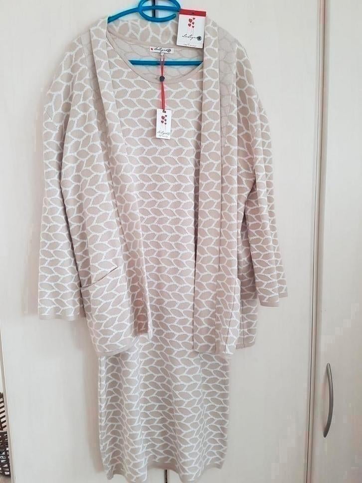 Mooie nieuwe roomwit beige jurk / jasje van  La Ligna maat L, Ophalen of Verzenden, Nieuw