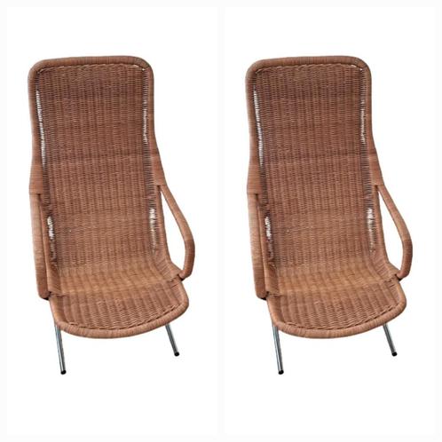 2 vintage design fauteuils Dirk van Sliedrecht/Jonkers rotan, Huis en Inrichting, Fauteuils, Gebruikt, Metaal, Riet of Rotan, 50 tot 75 cm