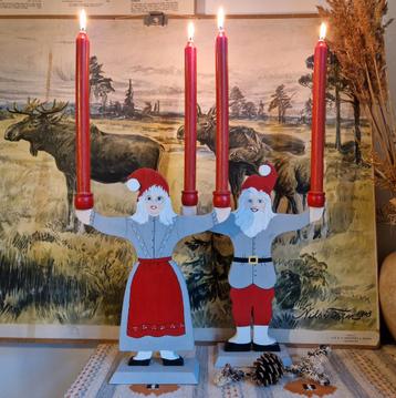 Paar Kabouter Kandelaars uit Zweden, Vintage Tomtar beschikbaar voor biedingen