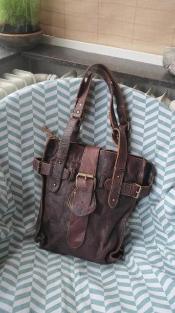 Cowboysbag, leren tas, dik leer, schouderhengsels, 30x28x9cm beschikbaar voor biedingen