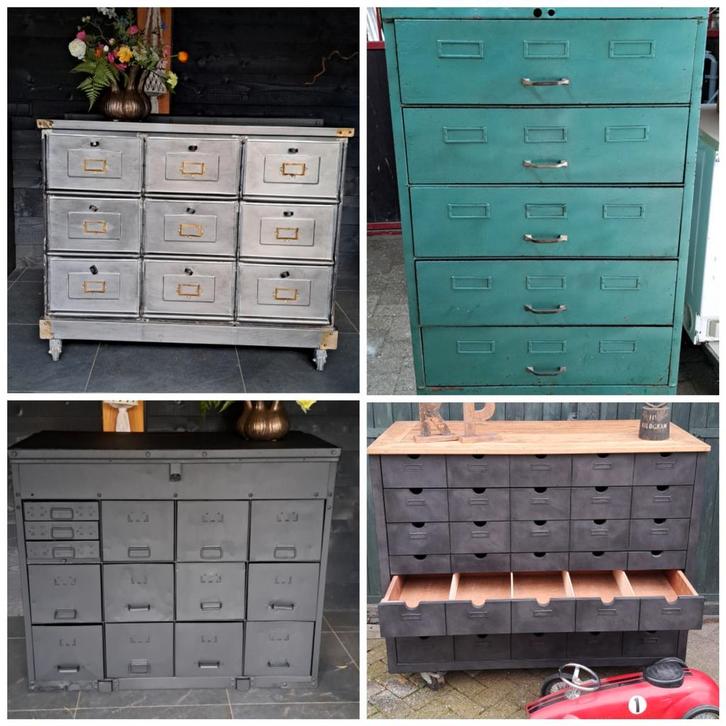 Unieke metalen industriële ladenkasten locker hier te koop, Huis en Inrichting, Kasten | Ladekasten, Zo goed als nieuw, Minder dan 100 cm