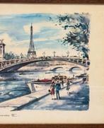 Antiek Schilderij Pont Alexandre III Parijs brug Seine paris, Ophalen of Verzenden