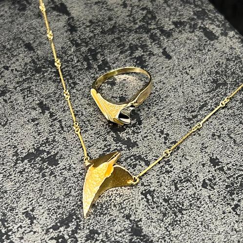14k gouden set ketting met ring nugget model, Sieraden, Tassen en Uiterlijk, Kettingen, Nieuw, Goud, Ophalen of Verzenden