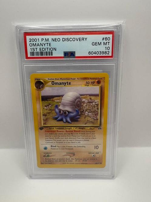 Omanyte 1st edition #60 PSA 10, Hobby en Vrije tijd, Verzamelkaartspellen | Pokémon, Zo goed als nieuw, Ophalen of Verzenden