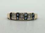 Gouden Vintage ring edelsteen saffier en diamant. 2025/450., Ophalen of Verzenden, Goud, Ring, Met edelsteen