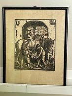 Houtsnede van een Hoefsmit -Gesigneerd (Wie?), Antiek en Kunst, Kunst | Etsen en Gravures, Ophalen of Verzenden