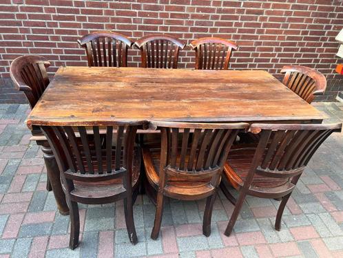Rustieke eethoek met 8 stoelen, Huis en Inrichting, Complete eetkamers, Gebruikt, 8 stoelen of meer, Ophalen