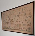 Brocante merklap. Borduurwerk ingelijst achter glas, Ophalen of Verzenden