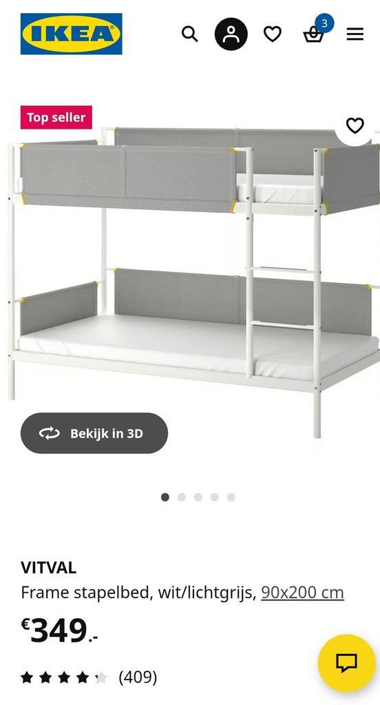 Ikea stapelbed wit, Huis en Inrichting, Slaapkamer | Stapelbedden en Hoogslapers, Zo goed als nieuw, Stapelbed, 90 cm, 200 cm