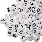 Ronde witte letterkralen met zwarte opdruk (10 stuks), Verzenden, Nieuw, Kraal