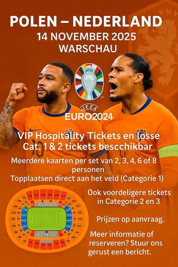Polen – Nederland
Warschau | Nationaal Stadion | 14 november beschikbaar voor biedingen