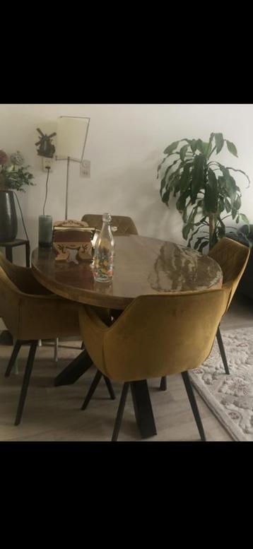 Eettafel ovaal mangohout met 4 eetkamerstoelen beschikbaar voor biedingen