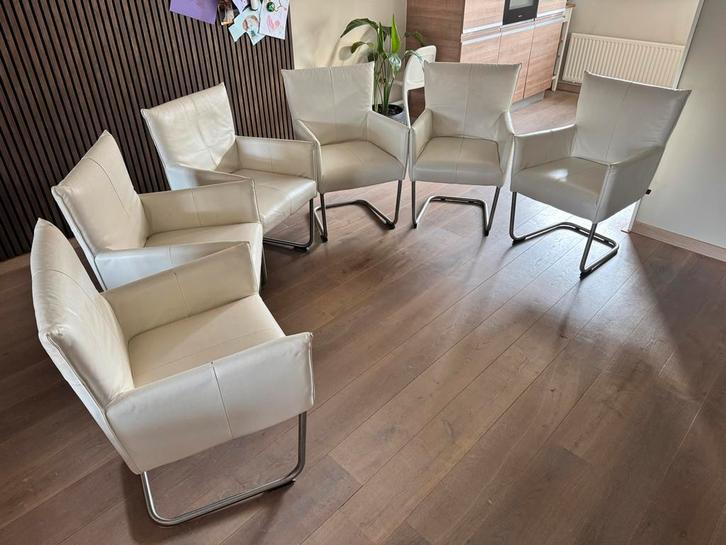 Jess Design Eetkamerstoelen - Wit Leer, Huis en Inrichting, Stoelen, Gebruikt, Vijf, Zes of meer stoelen, Leer, Wit, Ophalen
