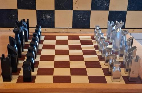 Schaakspel. Anne Carlton. Ca '60. Aluminium.  Orig. verpak., Hobby en Vrije tijd, Gezelschapsspellen | Bordspellen, Zo goed als nieuw