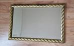 Goudkleurige Engelse Spiegel met Touwrand geslepen glas, Ophalen, Gebruikt, Minder dan 100 cm, Rechthoekig