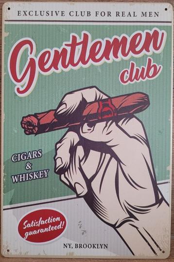 Gentleman club sigaar en whiskey reclamebord van metaal 