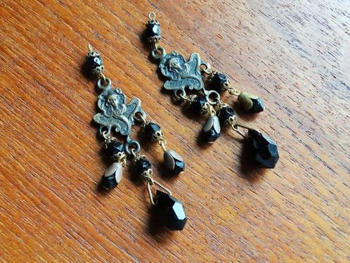 Jugendstil stijl oorhangers met boheems glas, 6,5 cm lang, Sieraden, Tassen en Uiterlijk, Antieke sieraden, Oorbellen, Overige materialen