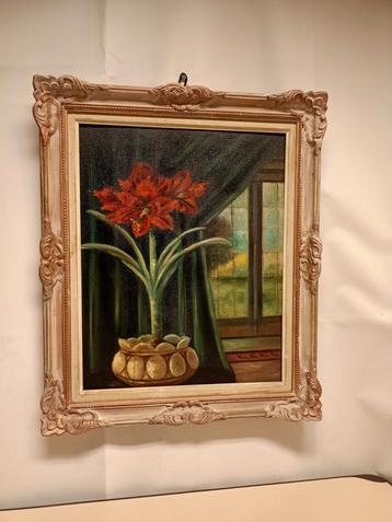 Vintage Olieverf Schilderij Amaryllis beschikbaar voor biedingen