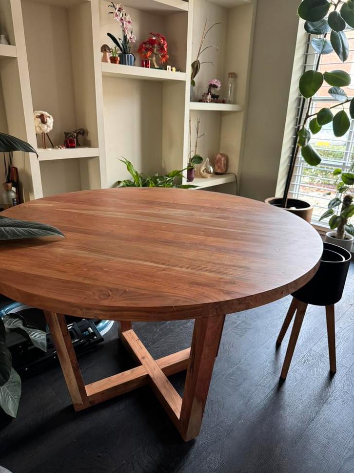 Eettafel Acacia Hout - Ronde 120cm, Huis en Inrichting, Tafels | Eettafels, Zo goed als nieuw, 100 tot 150 cm, 100 tot 150 cm