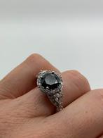 V490 Prachtige zilveren ring zwarte steen maat 20,75, 20 of groter, IJzer of Staal, Ophalen of Verzenden, X