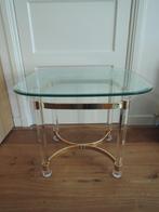 Mooie glazen bijzet / site table met gouden details (messing, 55 tot 75 cm, Rechthoekig, Ophalen, 45 tot 60 cm