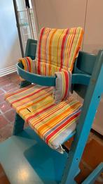 Stokke Tripp Trapp stoel, blauw met rugleuning en kussentjes, Kinderen en Baby's, Kinderstoelen, Ophalen, Gebruikt, Meegroeistoel