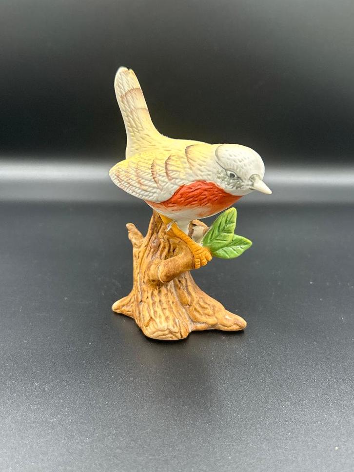 Vintage Porseleinen Beeldje – Roodborstje op Stok – 12 cm, Verzamelen, Beelden en Beeldjes, Zo goed als nieuw, Dier, Verzenden