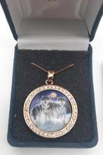 Vergulde gouden ketting met Wolven medaillon met zirkonia's, Ophalen of Verzenden, Zo goed als nieuw, Goud, Overige materialen