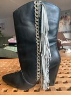 Zwarte leren NIKKIE laarzen met FRINGE details mt 38, Ophalen of Verzenden, Gedragen, Zwart, Lage of Enkellaarzen