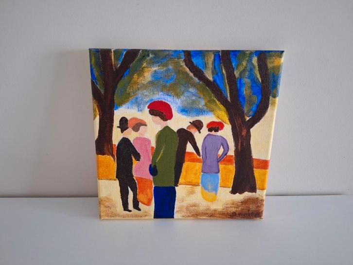 Acrylverfschilderij - Mensen in Park, Antiek en Kunst, Kunst | Schilderijen | Abstract, Ophalen of Verzenden