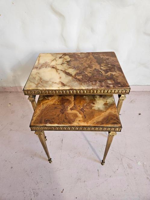 Mimiset Onyx marmer messing frame, Huis en Inrichting, Tafels | Bijzettafels, Gebruikt, Rond, Minder dan 45 cm, Minder dan 55 cm